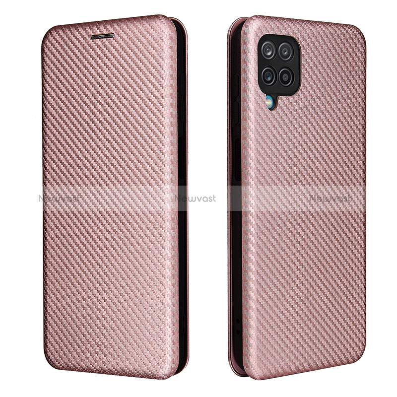 Leather Case Stands Flip Cover Holder L04Z for Samsung Galaxy A12 Nacho Rose Gold