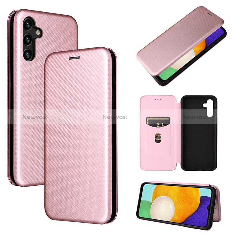 Leather Case Stands Flip Cover Holder L04Z for Samsung Galaxy A13 5G Rose Gold