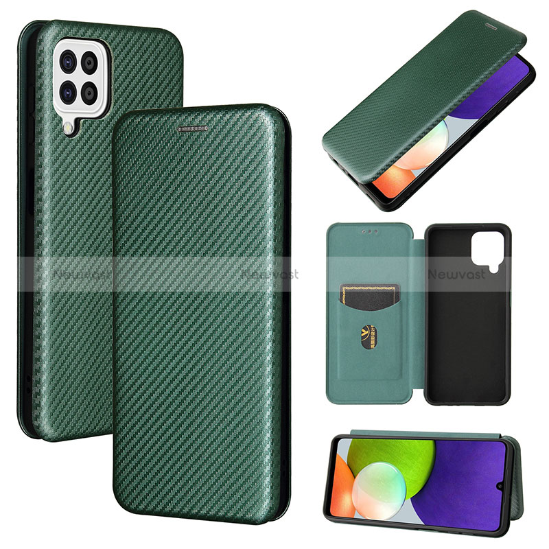 Leather Case Stands Flip Cover Holder L04Z for Samsung Galaxy A22 4G Green