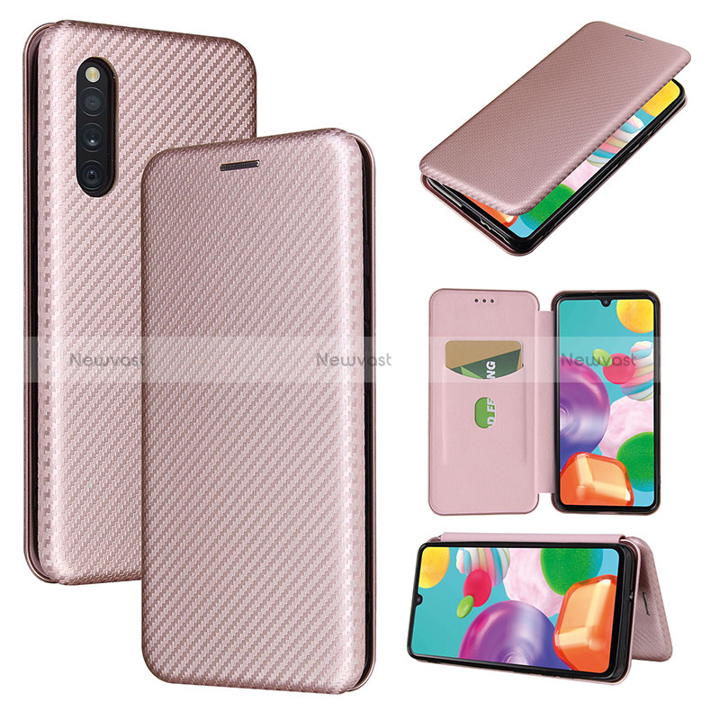 Leather Case Stands Flip Cover Holder L04Z for Samsung Galaxy A41 SC-41A Rose Gold