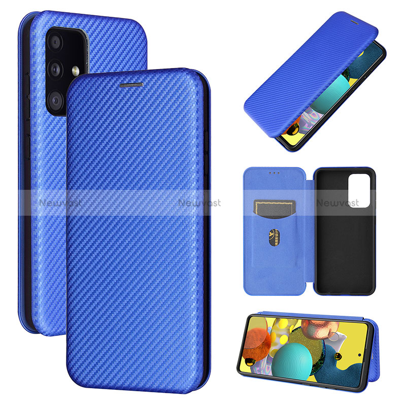 Leather Case Stands Flip Cover Holder L04Z for Samsung Galaxy A52 4G Blue