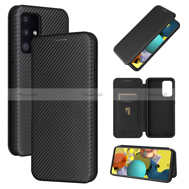 Leather Case Stands Flip Cover Holder L04Z for Samsung Galaxy A52 5G Black