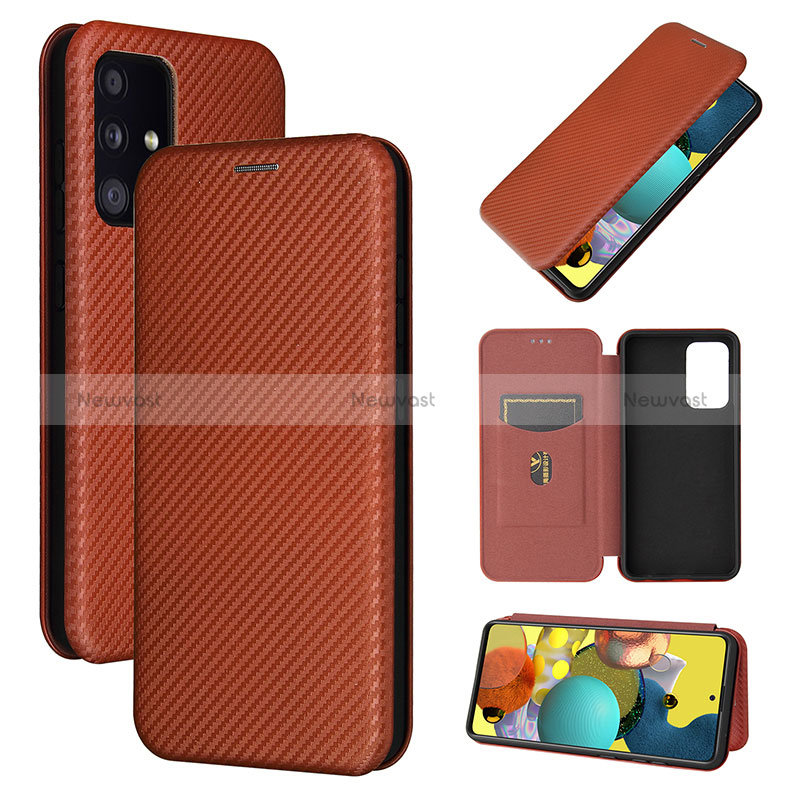 Leather Case Stands Flip Cover Holder L04Z for Samsung Galaxy A52 5G Brown