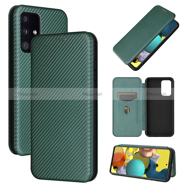 Leather Case Stands Flip Cover Holder L04Z for Samsung Galaxy A52 5G Green