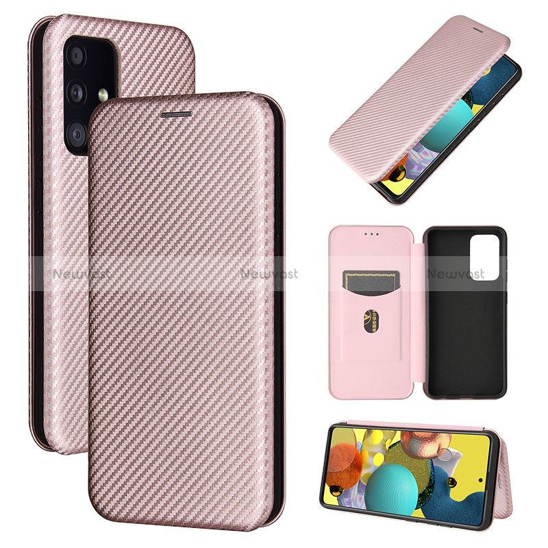 Leather Case Stands Flip Cover Holder L04Z for Samsung Galaxy A52 5G Rose Gold