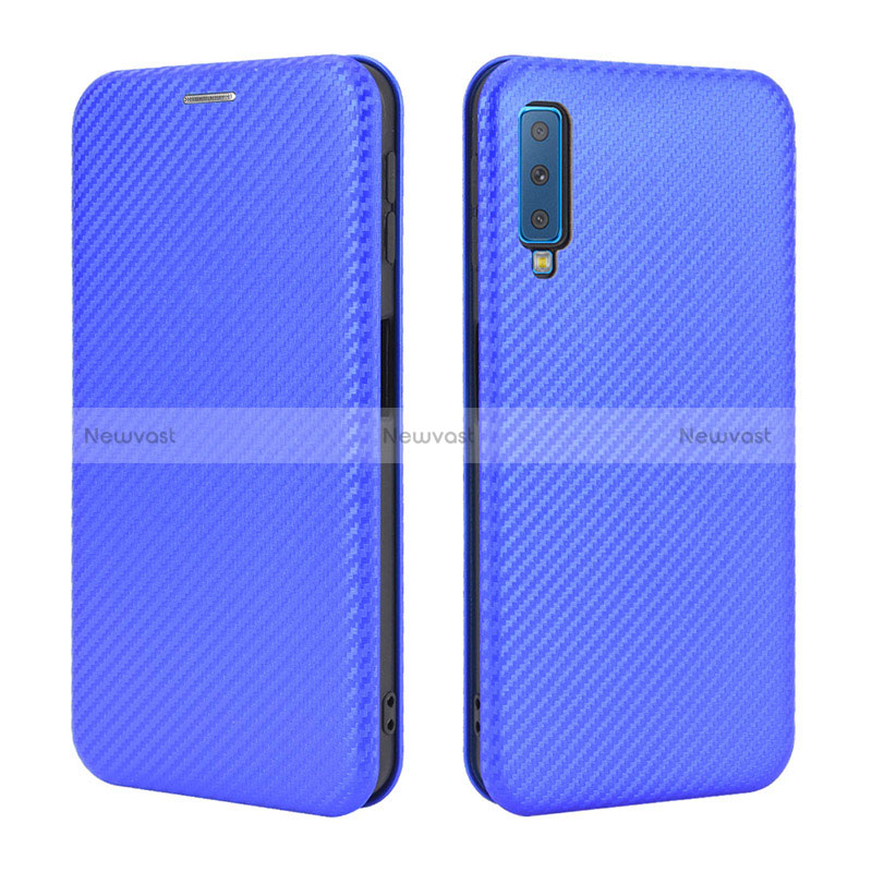 Leather Case Stands Flip Cover Holder L04Z for Samsung Galaxy A7 (2018) A750 Blue