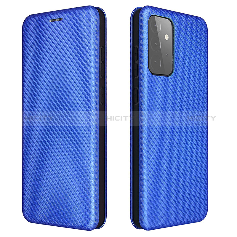 Leather Case Stands Flip Cover Holder L04Z for Samsung Galaxy A72 4G Blue