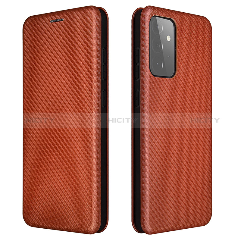 Leather Case Stands Flip Cover Holder L04Z for Samsung Galaxy A72 4G Brown