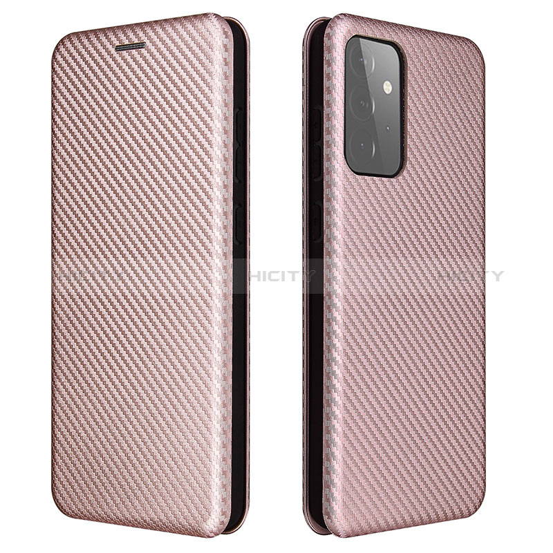 Leather Case Stands Flip Cover Holder L04Z for Samsung Galaxy A72 4G Rose Gold