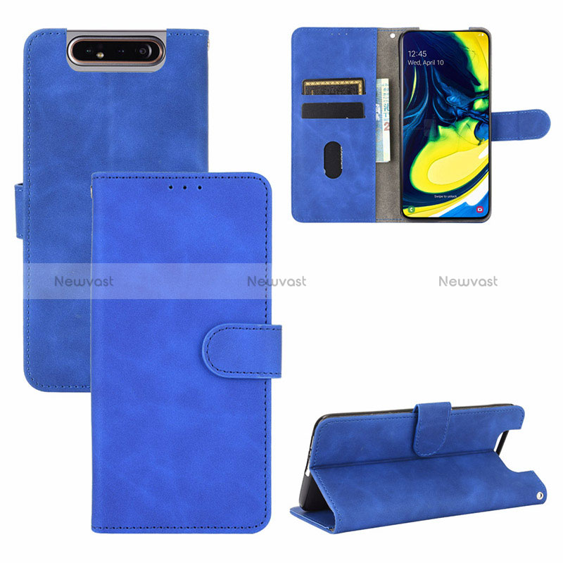 Leather Case Stands Flip Cover Holder L04Z for Samsung Galaxy A80 Blue