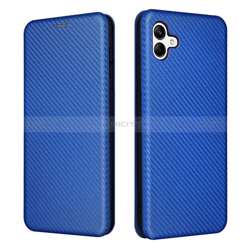 Leather Case Stands Flip Cover Holder L04Z for Samsung Galaxy F04 Blue