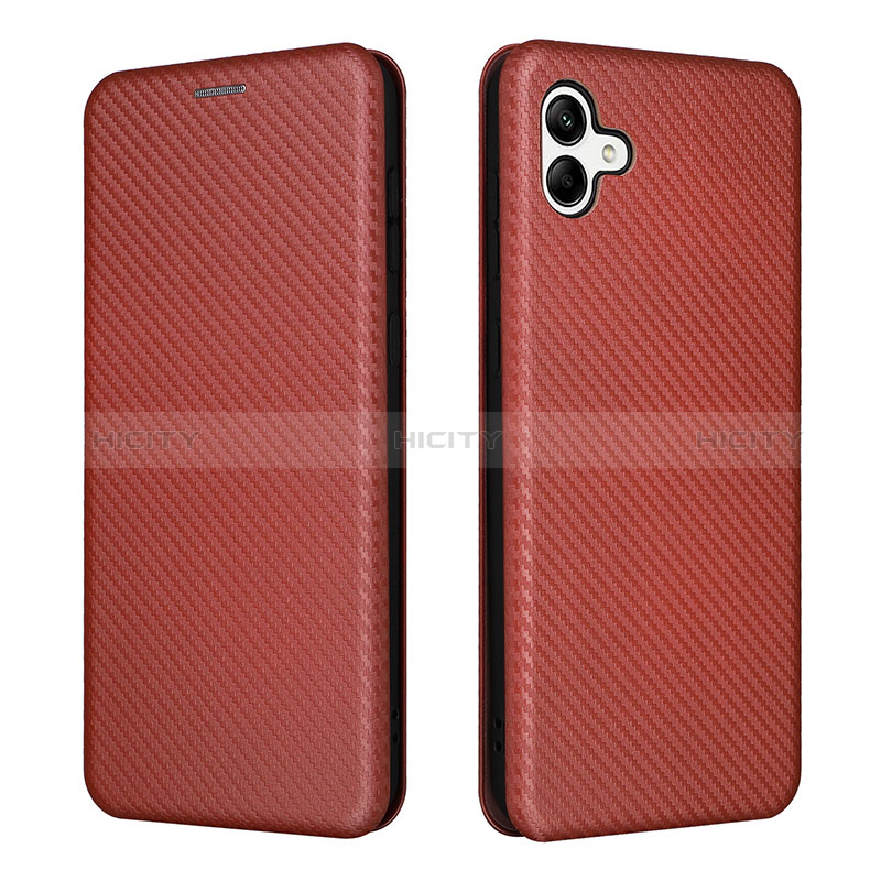 Leather Case Stands Flip Cover Holder L04Z for Samsung Galaxy F04 Brown