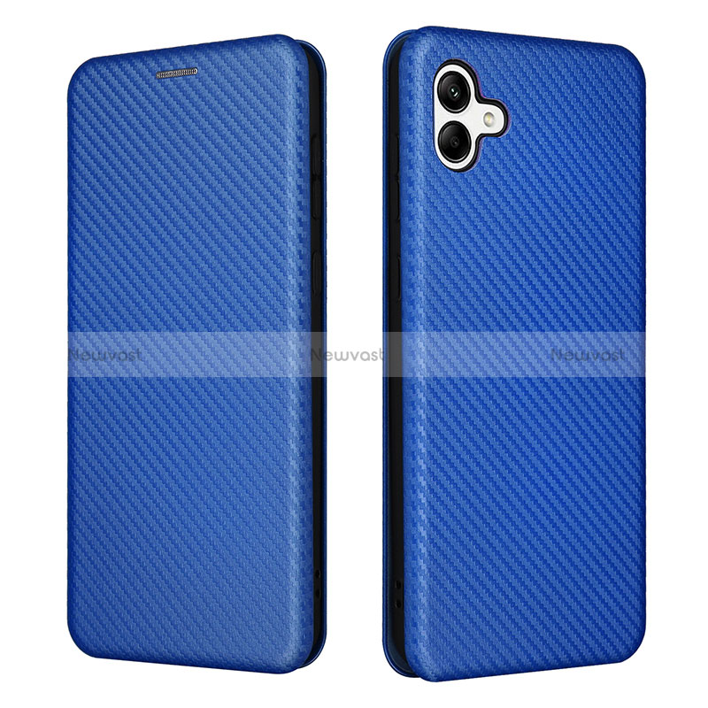 Leather Case Stands Flip Cover Holder L04Z for Samsung Galaxy M04 Blue