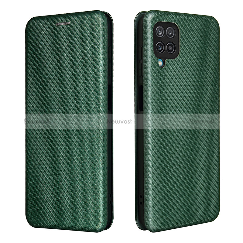 Leather Case Stands Flip Cover Holder L04Z for Samsung Galaxy M12 Green