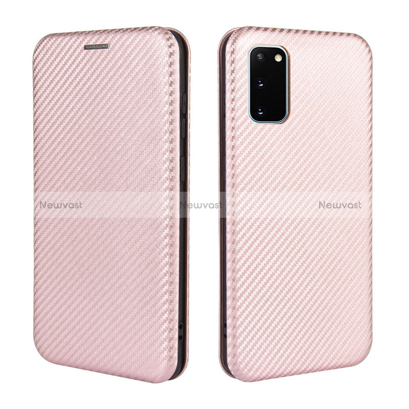 Leather Case Stands Flip Cover Holder L04Z for Samsung Galaxy S20 FE 4G Rose Gold