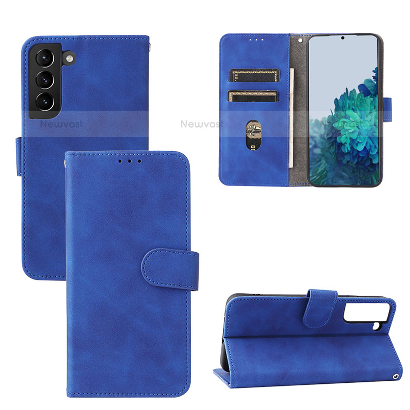 Leather Case Stands Flip Cover Holder L04Z for Samsung Galaxy S21 5G Blue