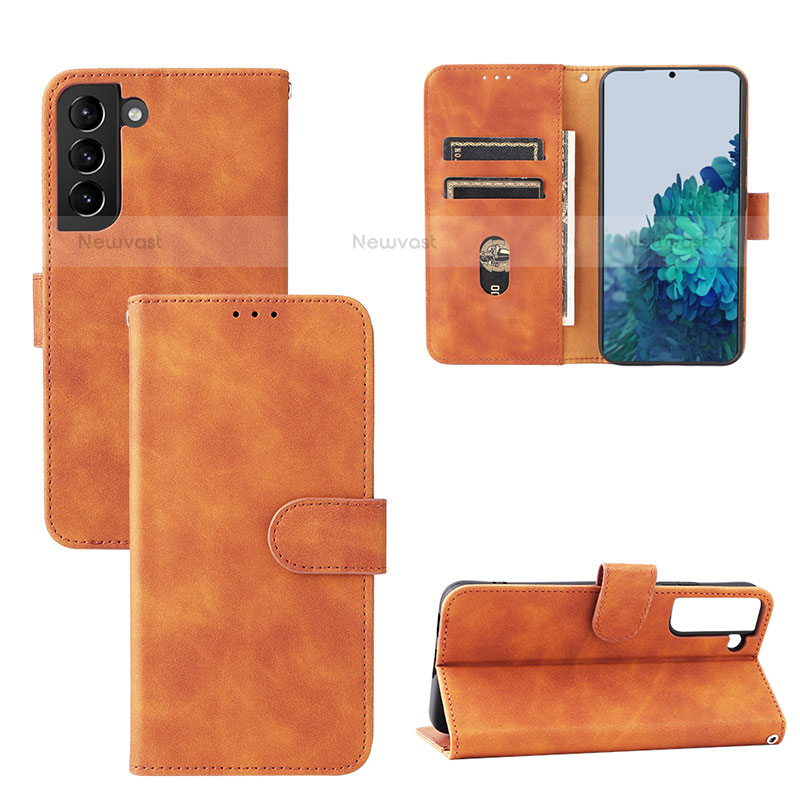 Leather Case Stands Flip Cover Holder L04Z for Samsung Galaxy S21 5G Brown