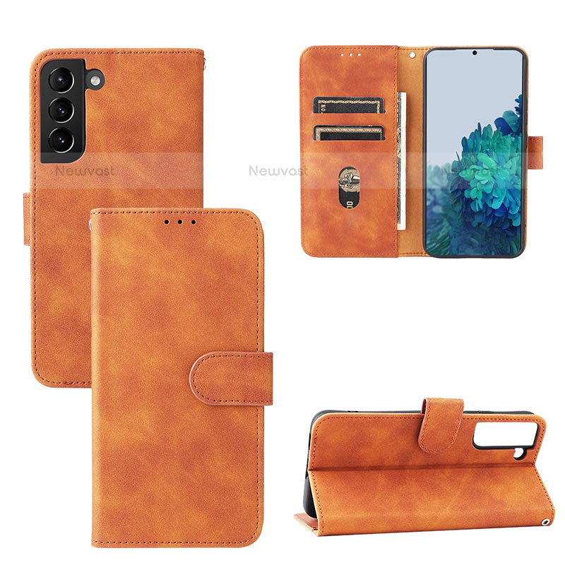 Leather Case Stands Flip Cover Holder L04Z for Samsung Galaxy S22 5G Brown