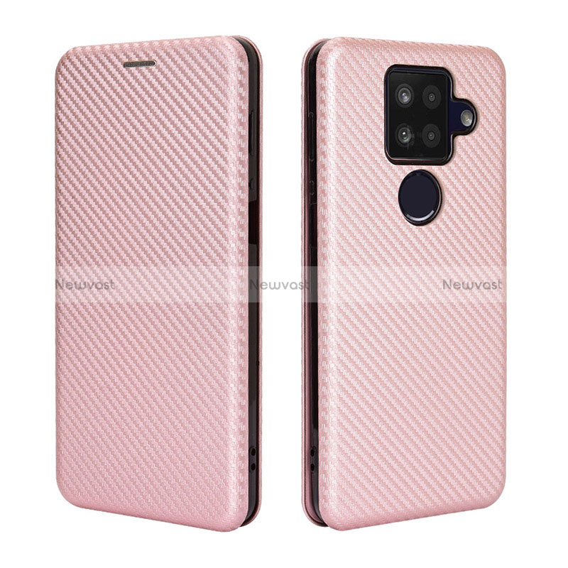 Leather Case Stands Flip Cover Holder L04Z for Sharp Aquos Sense4 Plus Rose Gold