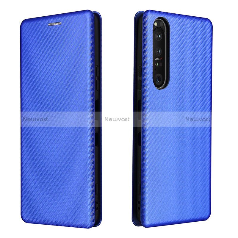 Leather Case Stands Flip Cover Holder L04Z for Sony Xperia 1 III Blue