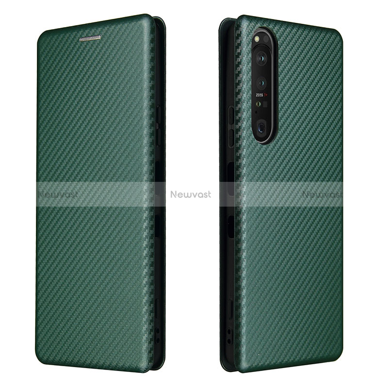 Leather Case Stands Flip Cover Holder L04Z for Sony Xperia 1 III Green