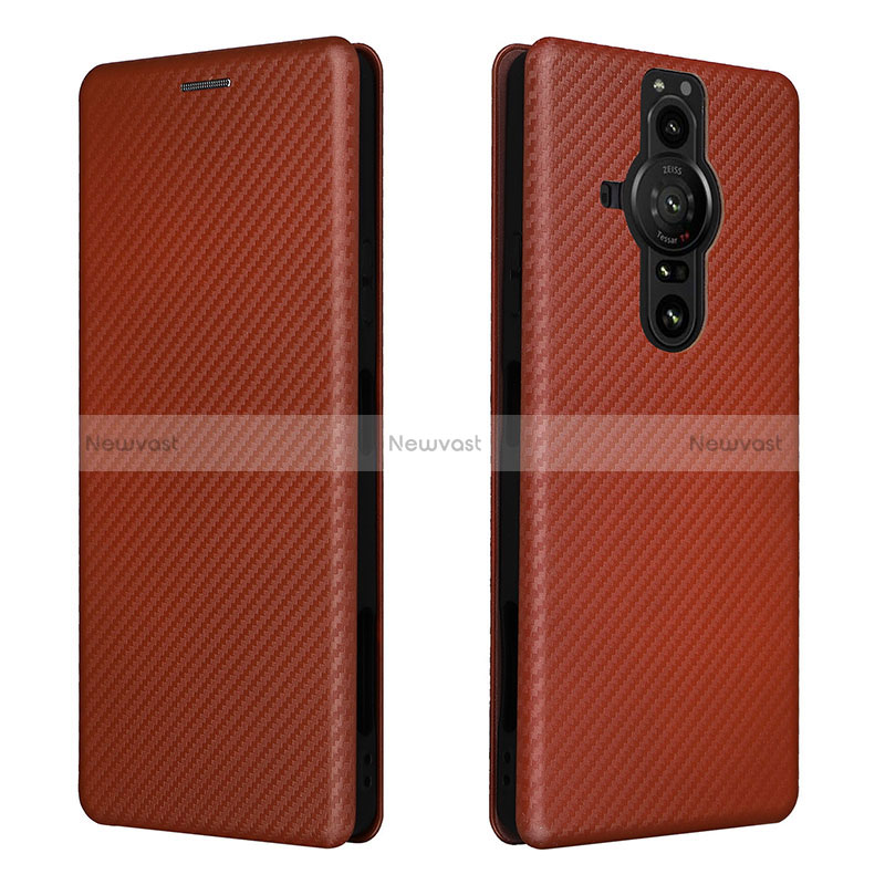 Leather Case Stands Flip Cover Holder L04Z for Sony Xperia PRO-I Brown