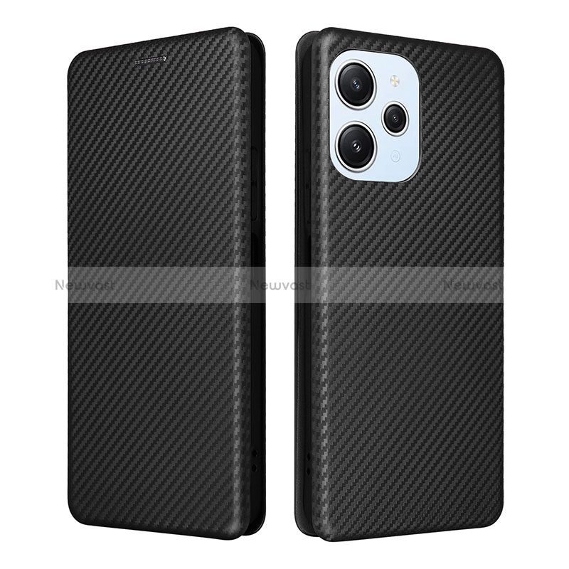 Leather Case Stands Flip Cover Holder L04Z for Xiaomi Poco M6 Pro 5G Black