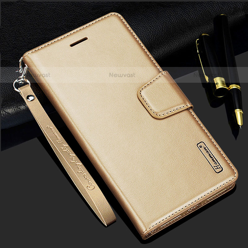 Leather Case Stands Flip Cover Holder L05 for Samsung Galaxy S21 5G Gold