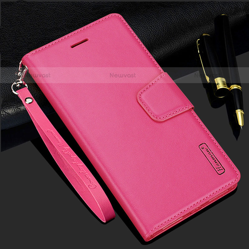 Leather Case Stands Flip Cover Holder L05 for Samsung Galaxy S21 Plus 5G Hot Pink