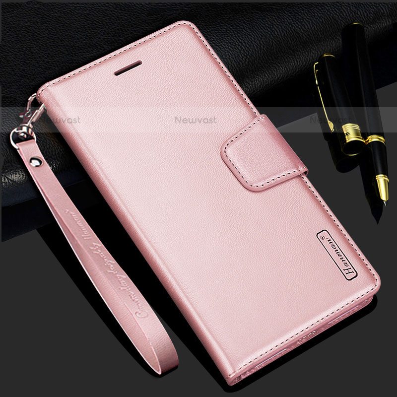 Leather Case Stands Flip Cover Holder L05 for Samsung Galaxy S22 5G Rose Gold