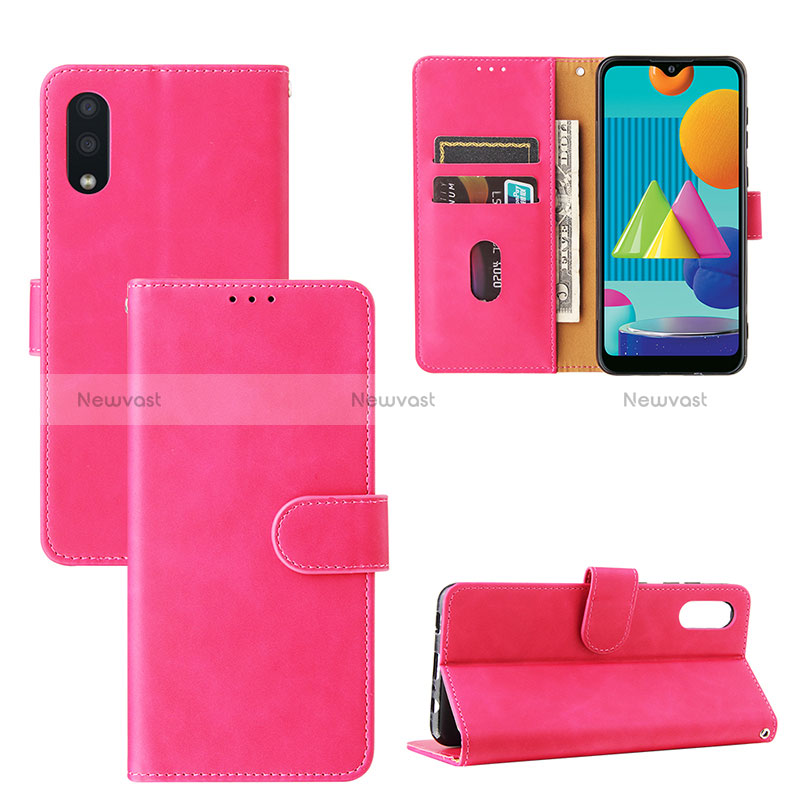 Leather Case Stands Flip Cover Holder L05Z for Samsung Galaxy A02 Hot Pink