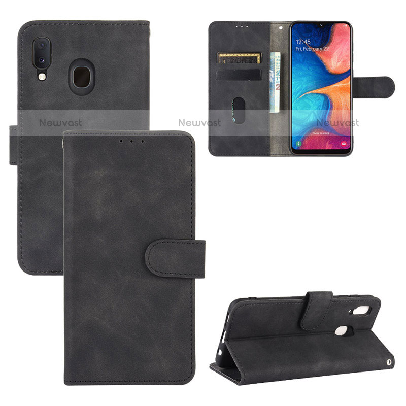 Leather Case Stands Flip Cover Holder L05Z for Samsung Galaxy A20 Black