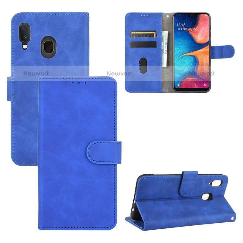 Leather Case Stands Flip Cover Holder L05Z for Samsung Galaxy A20 Blue