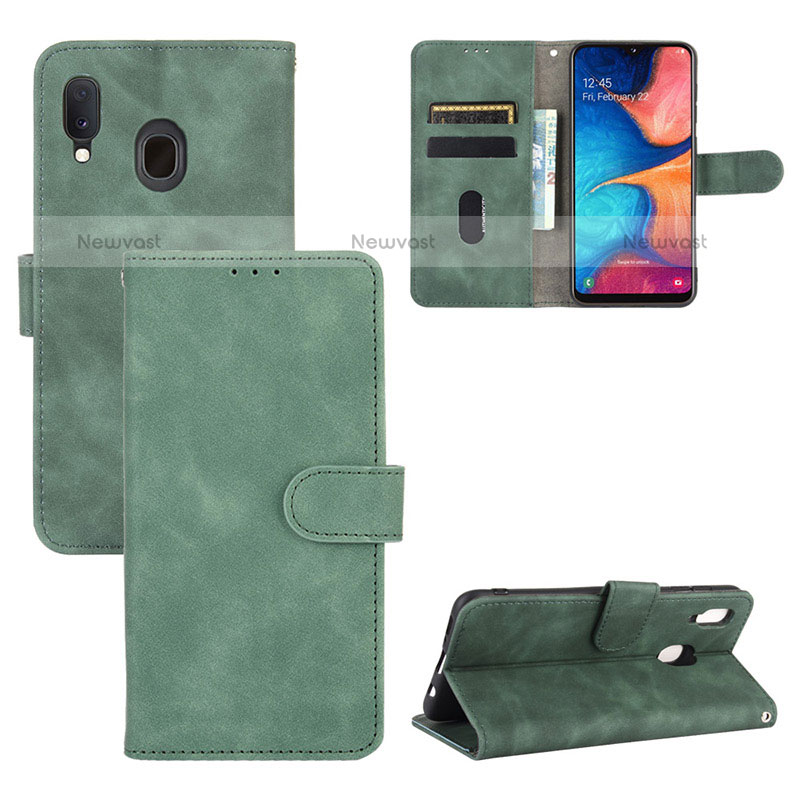 Leather Case Stands Flip Cover Holder L05Z for Samsung Galaxy A20 Green