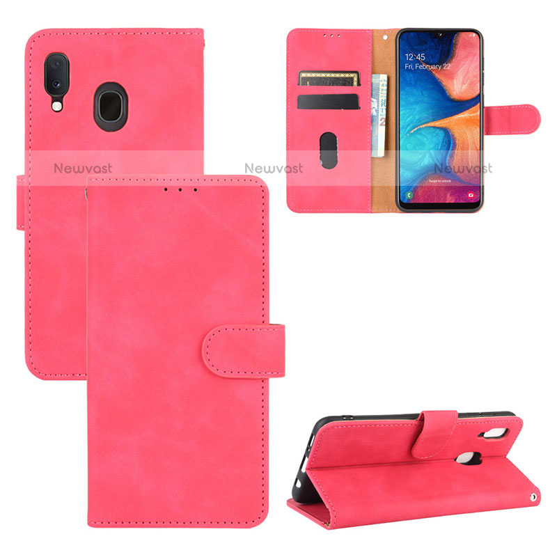 Leather Case Stands Flip Cover Holder L05Z for Samsung Galaxy A20 Hot Pink