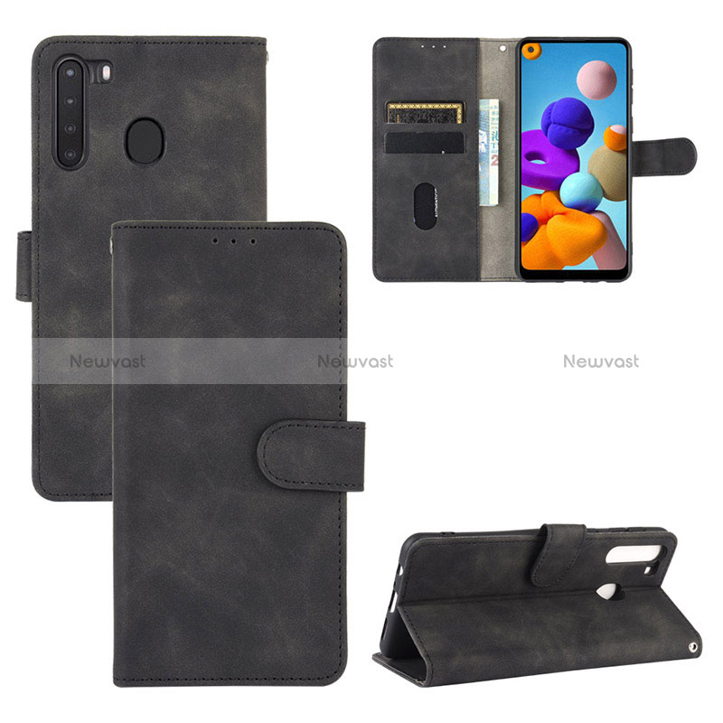 Leather Case Stands Flip Cover Holder L05Z for Samsung Galaxy A21 Black