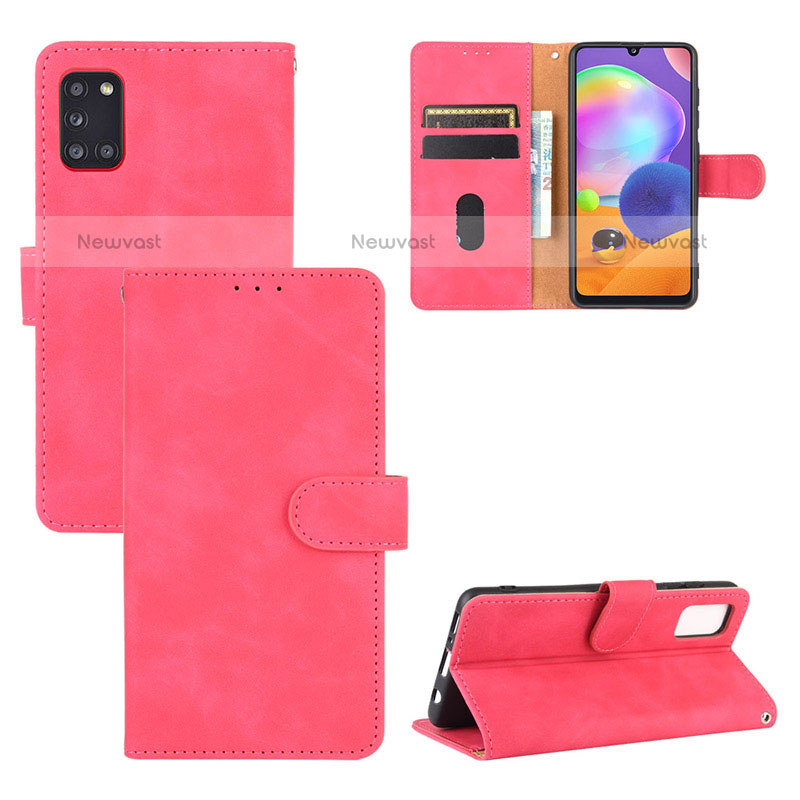 Leather Case Stands Flip Cover Holder L05Z for Samsung Galaxy A31 Hot Pink