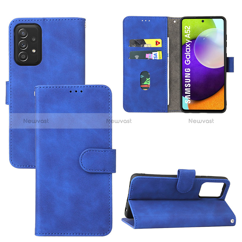 Leather Case Stands Flip Cover Holder L05Z for Samsung Galaxy A52 4G Blue