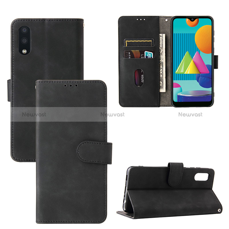 Leather Case Stands Flip Cover Holder L05Z for Samsung Galaxy M02 Black