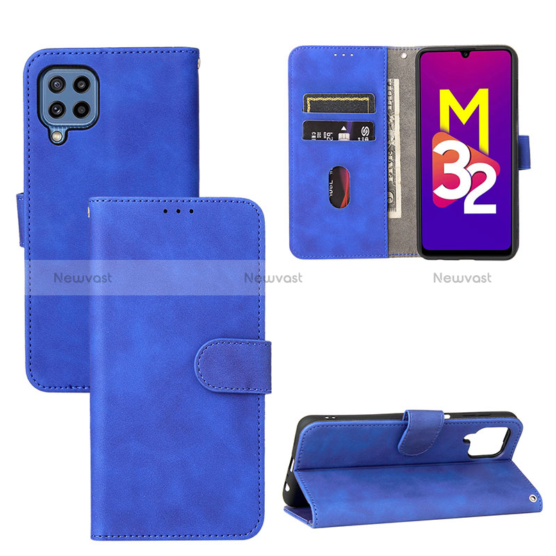 Leather Case Stands Flip Cover Holder L05Z for Samsung Galaxy M32 4G Blue