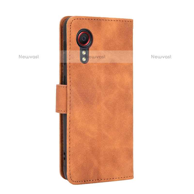 Leather Case Stands Flip Cover Holder L05Z for Samsung Galaxy XCover 5 SM-G525F Brown