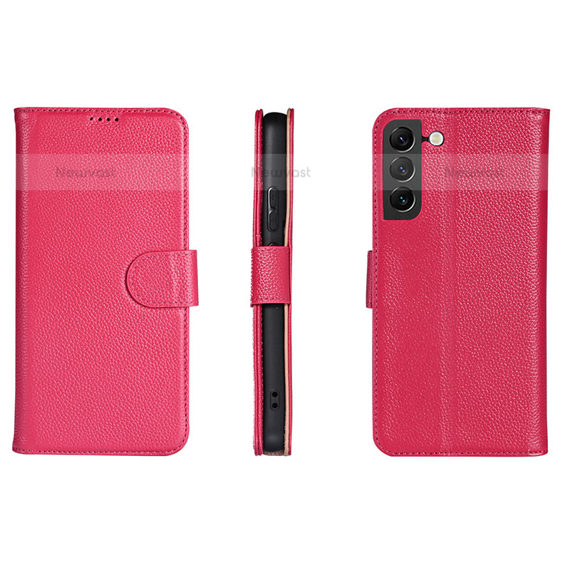 Leather Case Stands Flip Cover Holder L06 for Samsung Galaxy S23 5G Hot Pink