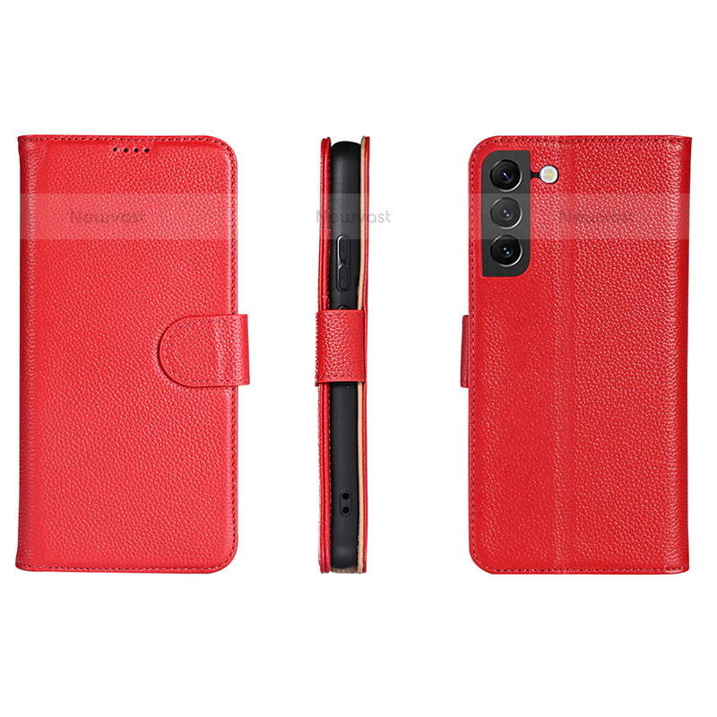 Leather Case Stands Flip Cover Holder L06 for Samsung Galaxy S23 5G Red