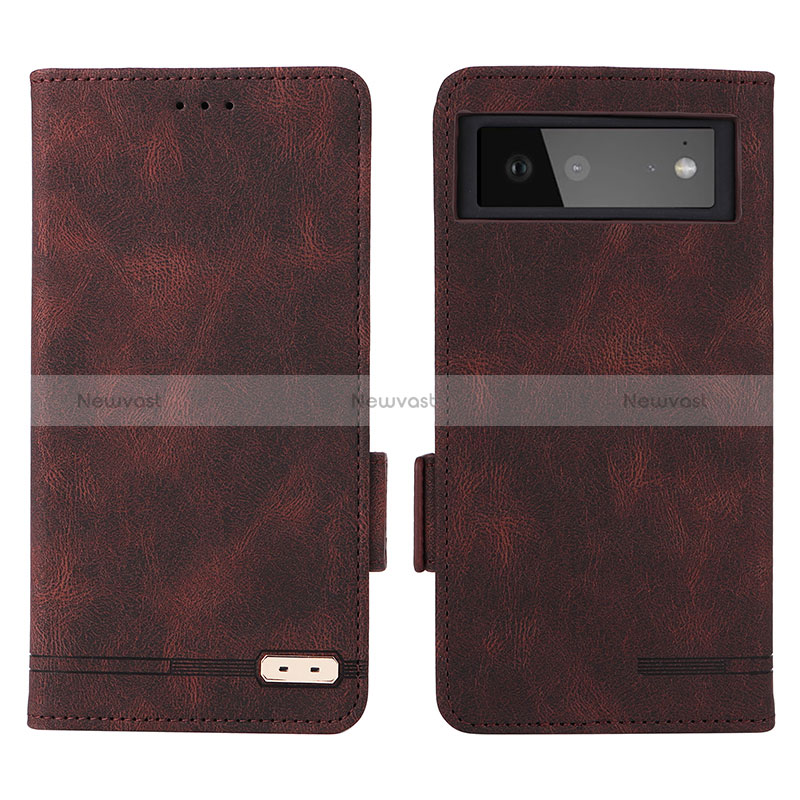 Leather Case Stands Flip Cover Holder L06Z for Google Pixel 6 5G Brown