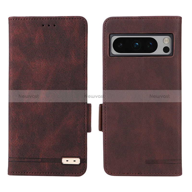 Leather Case Stands Flip Cover Holder L06Z for Google Pixel 8 Pro 5G Brown