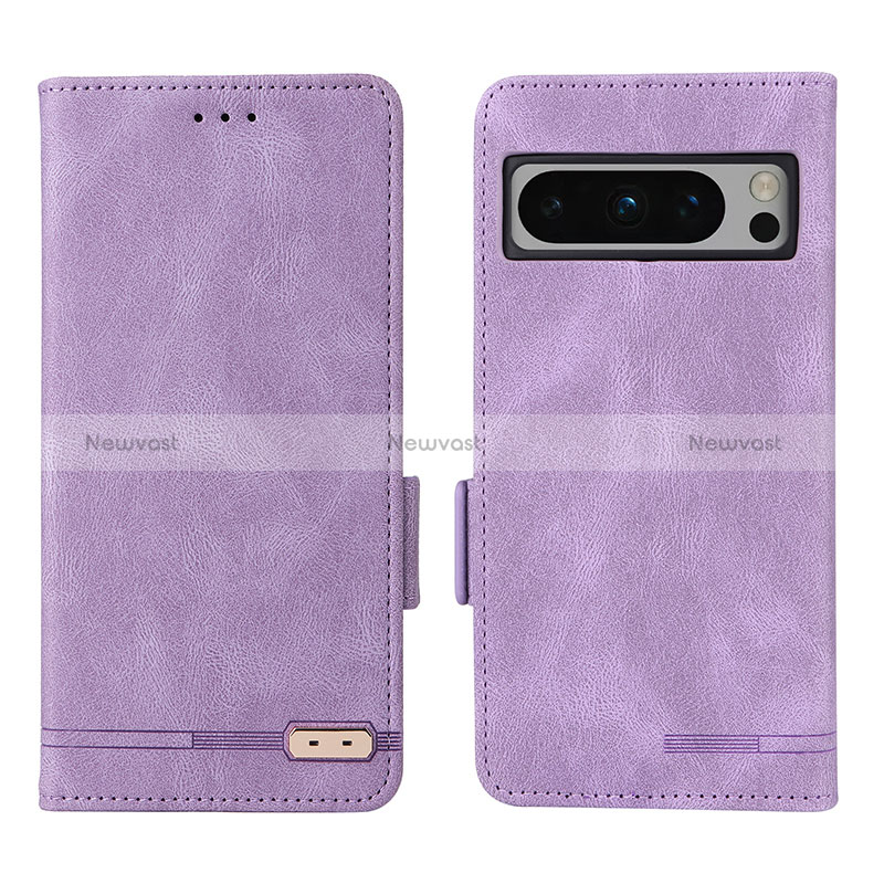 Leather Case Stands Flip Cover Holder L06Z for Google Pixel 8 Pro 5G Purple