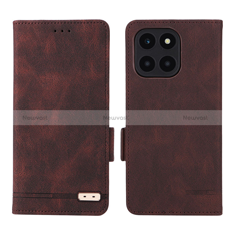 Leather Case Stands Flip Cover Holder L06Z for Huawei Honor X6a Brown