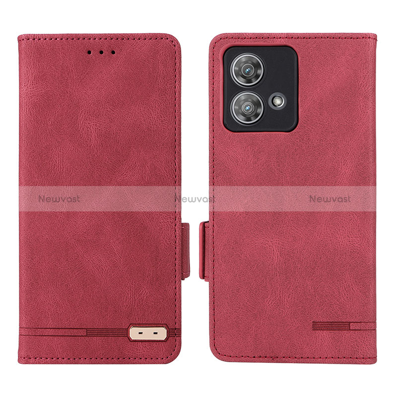 Leather Case Stands Flip Cover Holder L06Z for Motorola Moto Edge 40 Neo 5G Red