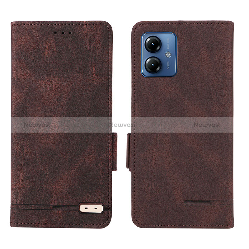 Leather Case Stands Flip Cover Holder L06Z for Motorola Moto G14 Brown