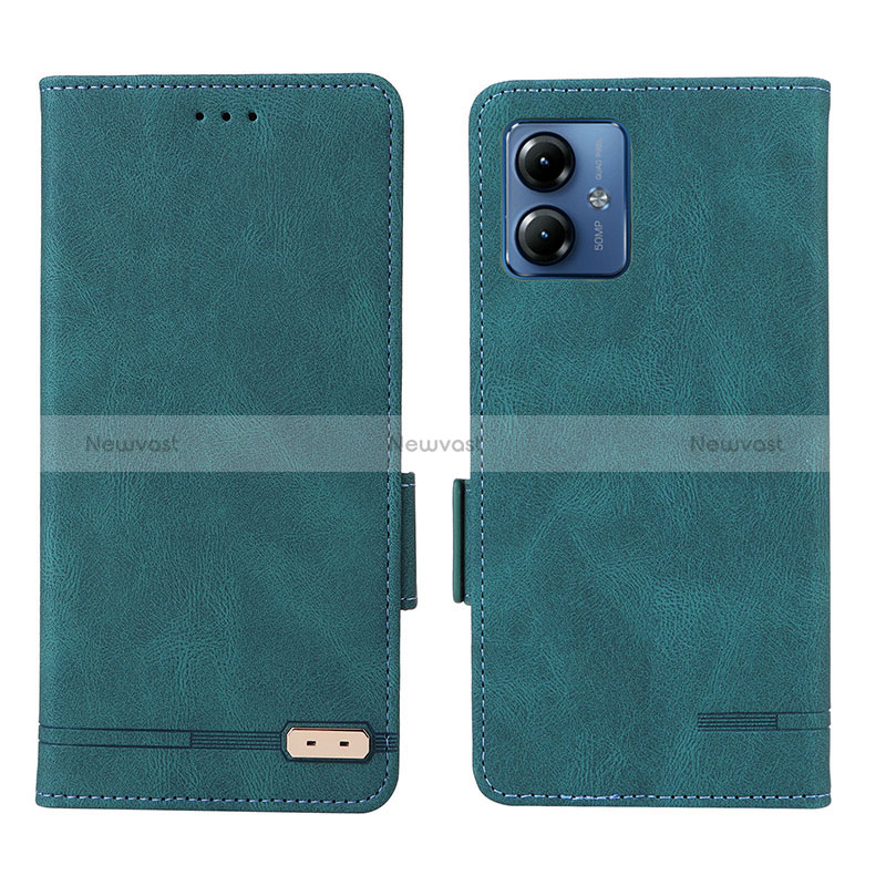 Leather Case Stands Flip Cover Holder L06Z for Motorola Moto G14 Green